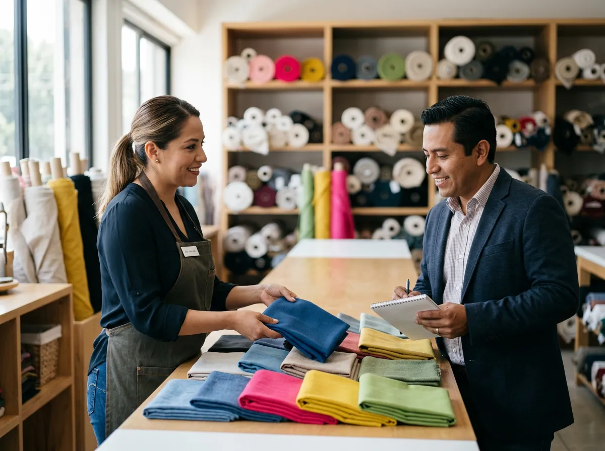 Asesoría sobre muestras de tela en mostrador