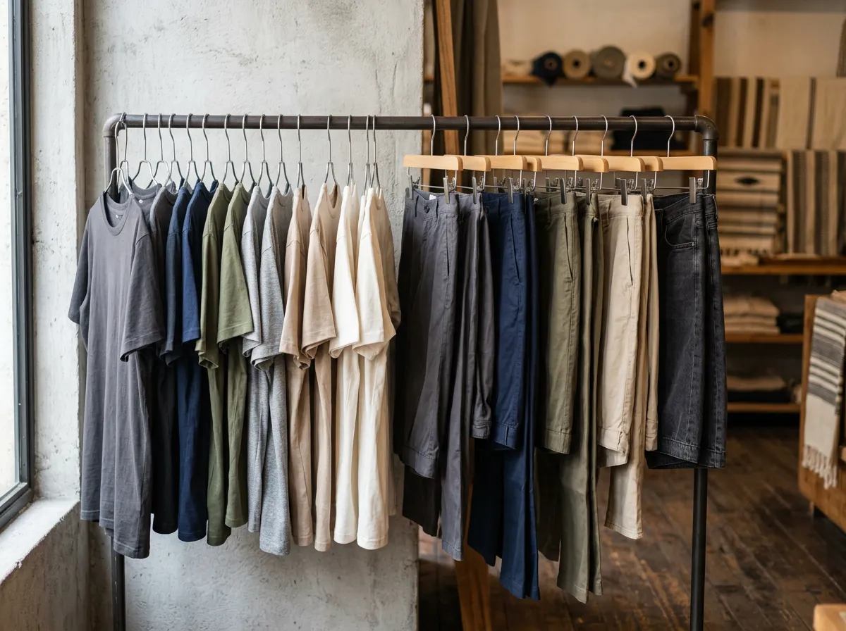 Ropa básica en percheros